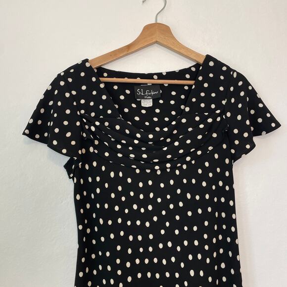 Vintage 90s – Boat Neck Polka Dot Midi Dress - Picture 2 of 8